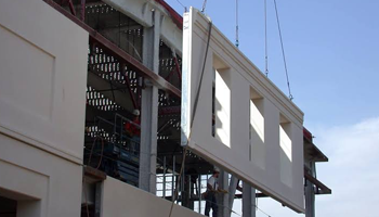 Prefabricated components being put into place Prefabricated components being put into place